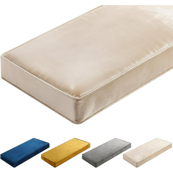 Bench Cushions 36x14x4 Inch Window Seat Cushions for Indoor Furniture Velvet Kitchen Dining Bay Seat Tufted Porch Swing Thicken Bench Pad Memory Foam(Ivory White)