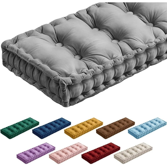 Bench Cushions for Indoor Furniture 42x16 in Velvet Kitchen Dining Piano Window Seat Cushion, Tufted Patio Porch Swing Thicken Bench Pad Memory Foam(Gray)