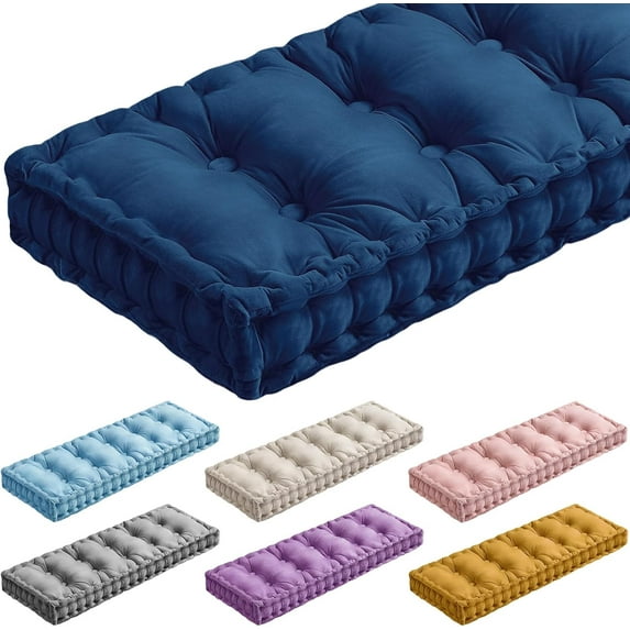 Bench Cushions for Indoor Furniture 42x16 in Velvet Kitchen Dining Piano Window Seat Cushion, Tufted Patio Porch Swing Thicken Bench Pad Memory Foam(Royal Blue)