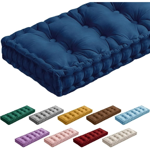 Bench Cushions for Indoor Furniture 42x16 in Velvet Kitchen Dining Piano Window Seat Cushion, Tufted Patio Porch Swing Thicken Bench Pad Memory Foam(Royal Blue)