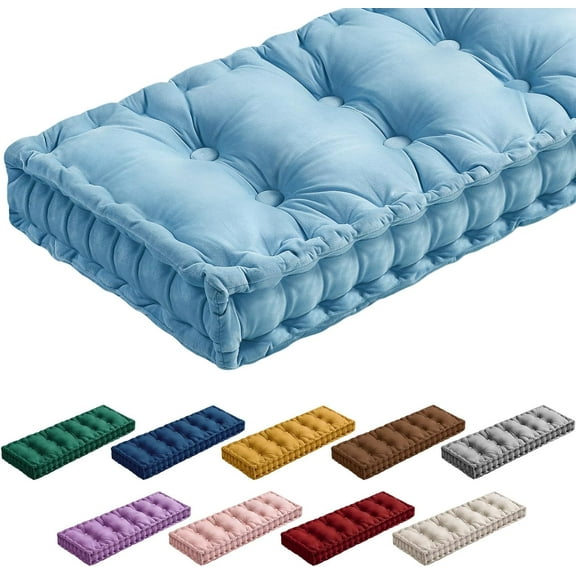 Bench Cushions for Indoor Furniture 42x16 in Velvet Kitchen Dining Piano Window Seat Cushion, Tufted Patio Porch Swing Thicken Bench Pad Memory Foam(Yellow)