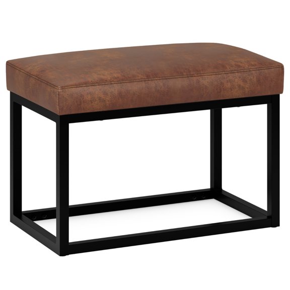 Bench Distressed Saddle Brown Multifunctional Transitional Furniture Handcrafted Wood and Metal Design Ideal for Living Room & Bedroom Linear Dimensions 14.5" x 26" x 18.5"
