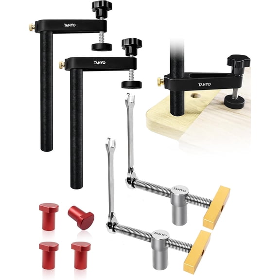Bench Dogs Clamp Set, 4 Stainless Steel Bench Dogs for 3/4" (19mm) Workbench Dog Hole, Adjustable Dog Hole Clamp with 2 Ratchet Wrenches for Woodworking Tools, Workbench Accessories for Woodworking