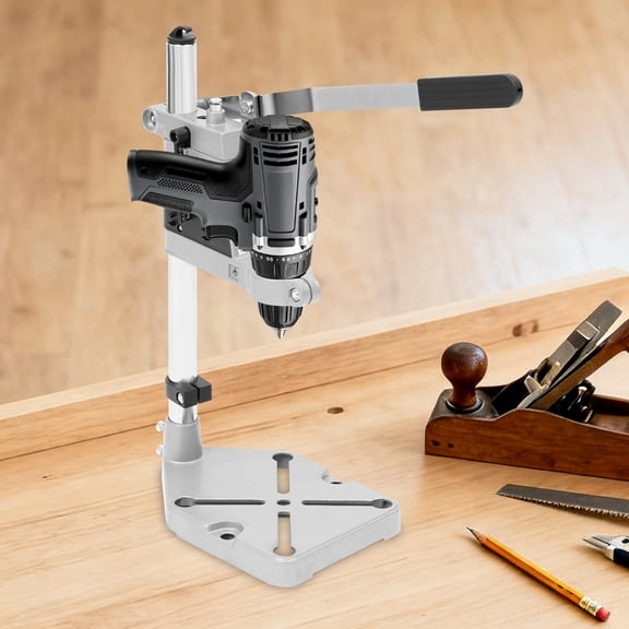 Bench Electric Drill Press Holder Stand with Double Clamp, Adjustable Height, Rubber Sleeve, and Aluminum Base for Precise Drilling