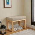 thumbnail image 1 of Bench, Entryway Bench, Shoe Storage Stool with Solid Wood Frame, Soft Loop Yarn Cushion and Modern Design, for Hallway Mudroom, Brown, 1 of 10