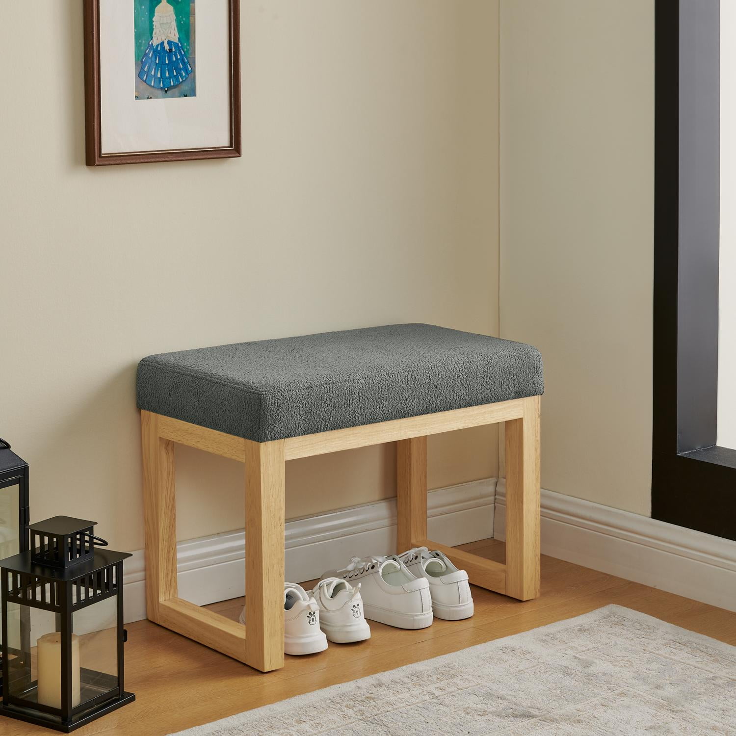Bench, Entryway Bench, Shoe Storage Stool with Solid Wood Frame, Soft Loop Yarn Cushion and Modern Design, for Hallway Mudroom, Dark Gray