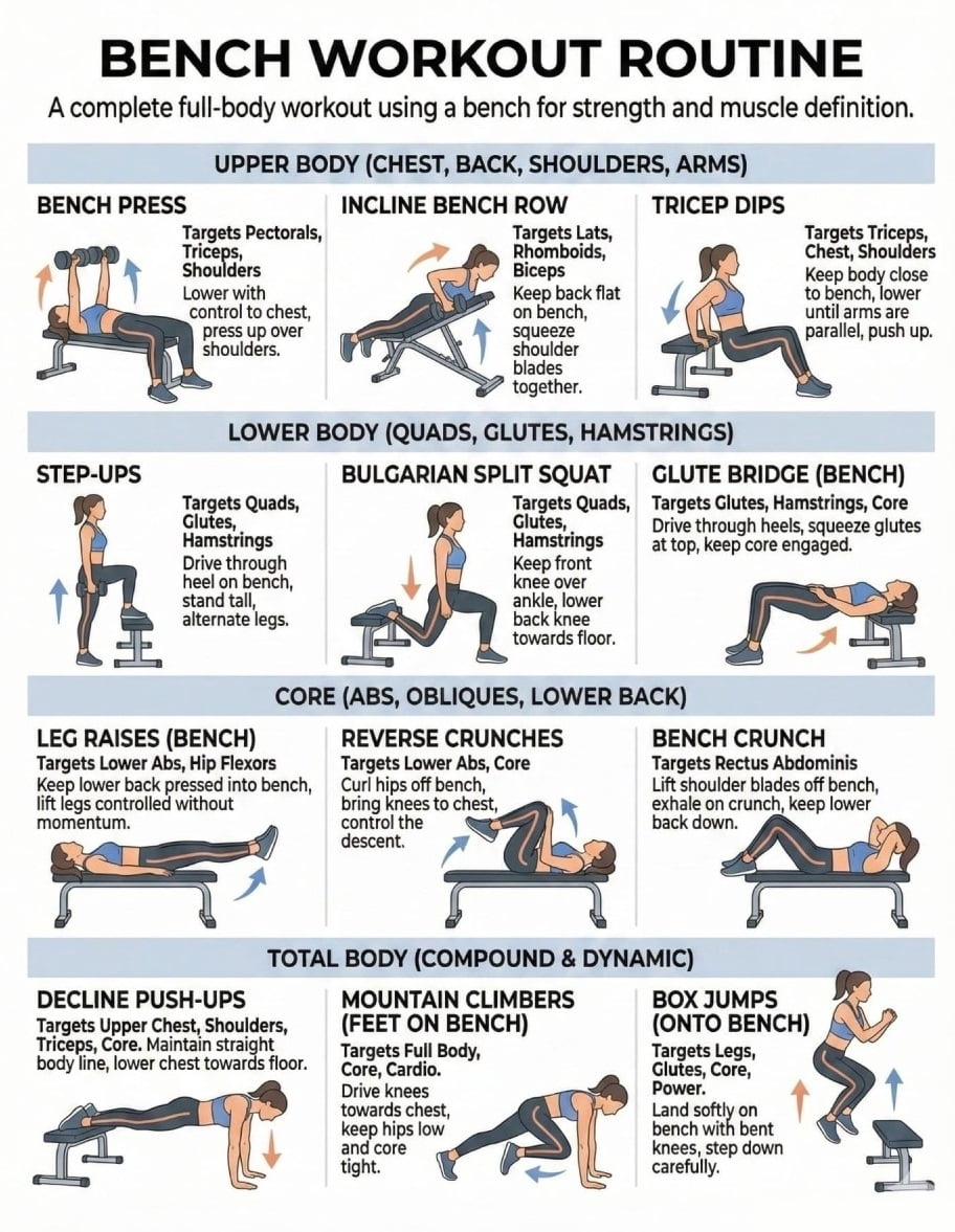 Exercise Poster Simple Bench Exercise Poster, Full Body Exercise Poster, Day Exercise ...