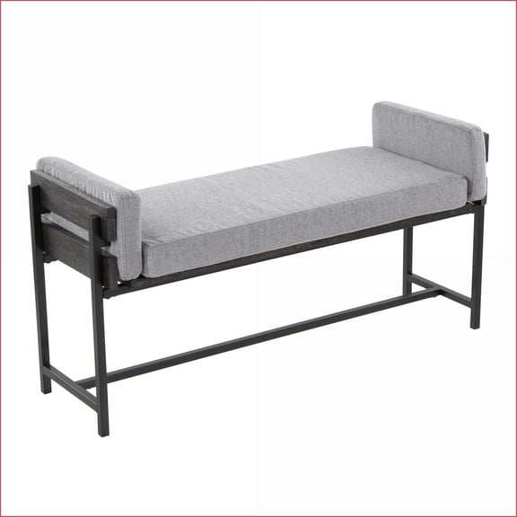 Bench | Farmhouse 18 Black Metal, Grey Wood & Light Grey Fabric | Entryway Dining Living Room | LumiSource | Grey | Fabric