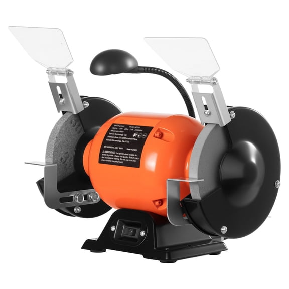 Bench Grinder 6 Inch Single Speed 3450 RPM 250W 2.1A Induction Motor 36/60 Grit Wheels LED Work Light Sharpening