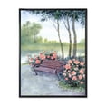thumbnail image 1 of Bench In Park By The Pions Flowers Bushes 12 in x 20 in Framed Painting Canvas Art Print, by Designart, 1 of 5