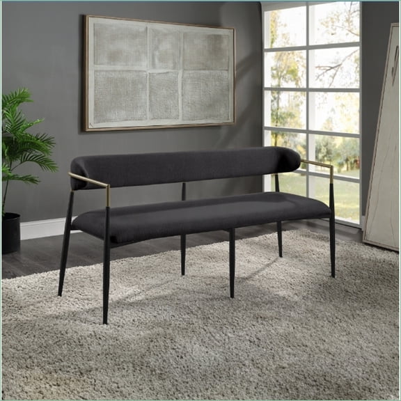 Bench, Industrial-Inspired Wood & Metal Frame, Black Chenille Fabric | Entryway/Living Room/Dining | Black | Chenille