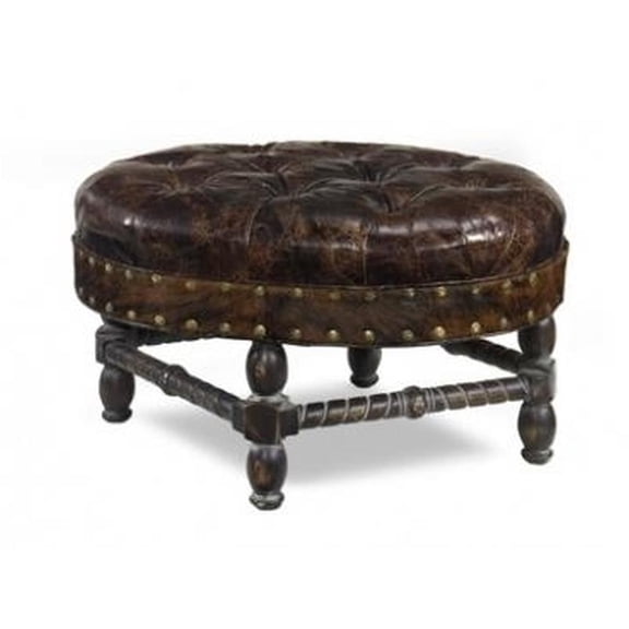 Bench J NEAL Traditional Antique Oval Backless Chocolate Brown Leather Poly