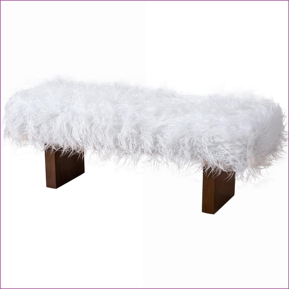 Bench, Off-White Plush Fabric | Versatile Ottoman for Living Room | Sturdy Walnut Frame | Easy to Clean | Fabric, White