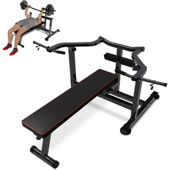 Bench Press Set, Chest Press Machine with Independent Converging Arms, Adjustable Flat Incline Bench Press with Dumbbell Rack for Chest, Arm and AB Workouts Home Gym Equipment, Black