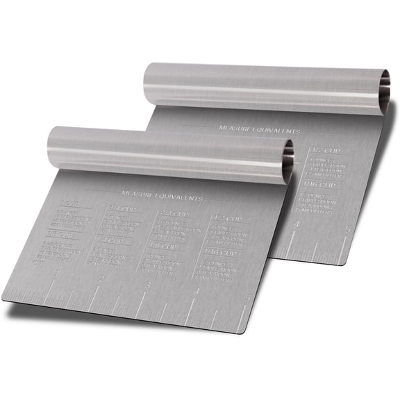 Bench Scraper for Baking, Food Scraper Stainless Steel Blade Dough Cutter with Engraved Measuring Guide & Equivalent Chart, Scraper Tool kitchen Use for Scrapping