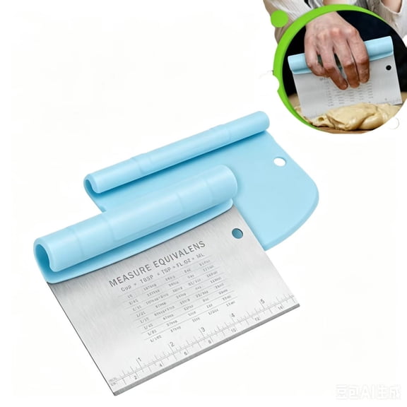 Bench Scraper for Baking, Stainless Steel Dough Cutter and Scraper, Ergonomic Kitchen Tool for Scraping Cutting and Chopping Dough for Baking and Cooking(Blue)