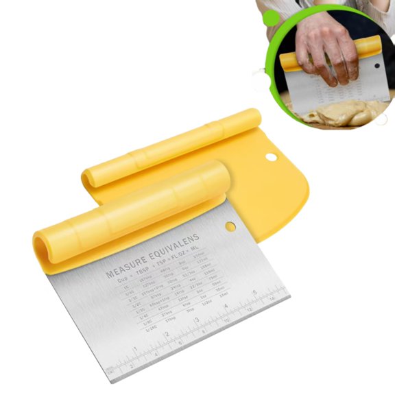 Bench Scraper for Baking, Stainless Steel Dough Cutter and Scraper, Ergonomic Kitchen Tool for Scraping Cutting and Chopping Dough for Baking and Cooking(Yellow)