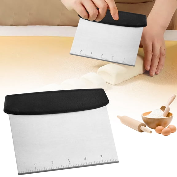 Bench Scraper & Chopper for Kitchen - Stainless Steel Dough Cutter & Bench Scraper with Measuring Scale, Kitchen Scraper for Bread, Pastry, Pizza, Cake, Style A