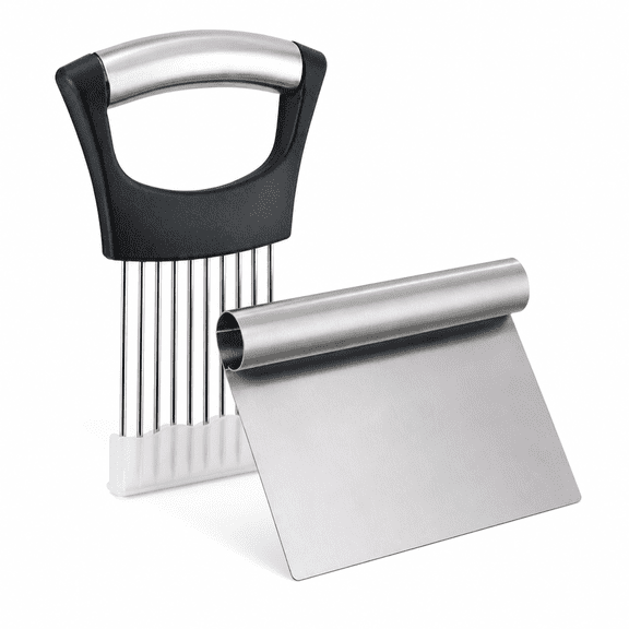 Bench Scraper Dough Chopper Onion Holder for Slicing Slicer Onion Cutter with Protective Cover and Anti-Slip Handle Stainless Steel Chopper for Potato, Tomato, Avocados, Eggs, Vegetable, Onions