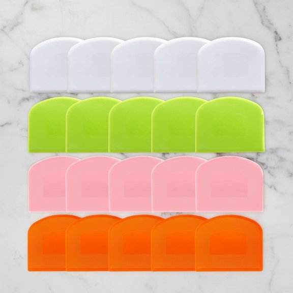 Bench Scraper Dough Scraper for Baking, 20 PCs BPA Free PE Plastic Flexible Bowl Scraper, Food-safe Plastic Dough Cutter for Bread Cake Dough Fondant Icing (White, Green, Orange, Pink)