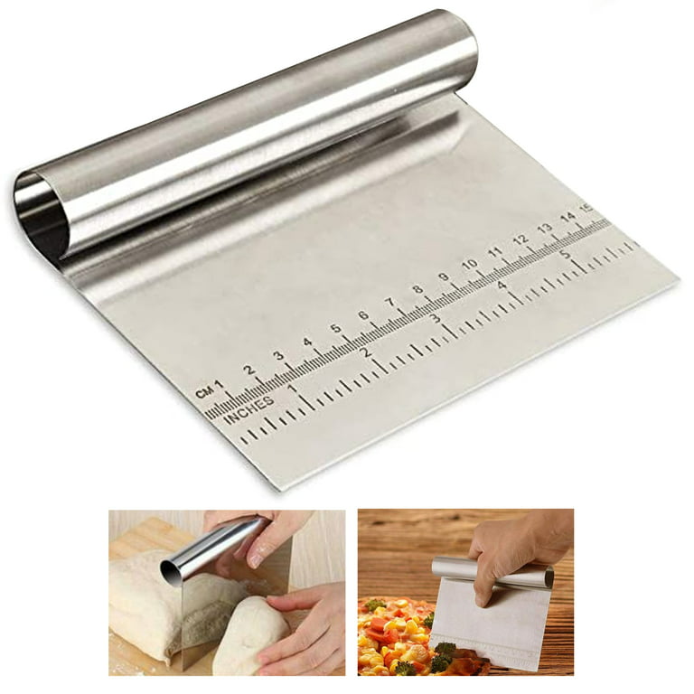Prokitchen Bench Scraper Chopper Stainless Steel Kitchen Food Scraper Icing Smoother Blade with Measuring Scale for Dough, Cake, Pizza, Silver