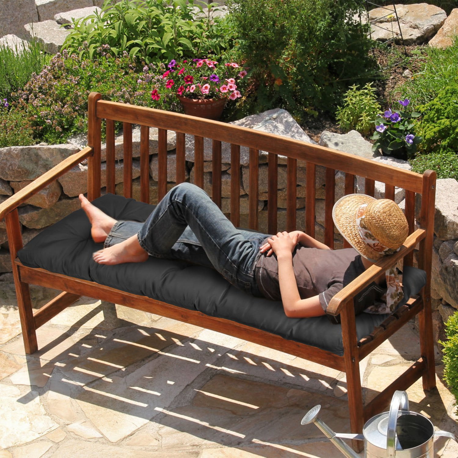 Bench Seat Cushion with Ties, Waterproof Indoor Outdoor Rectangle Bench ...