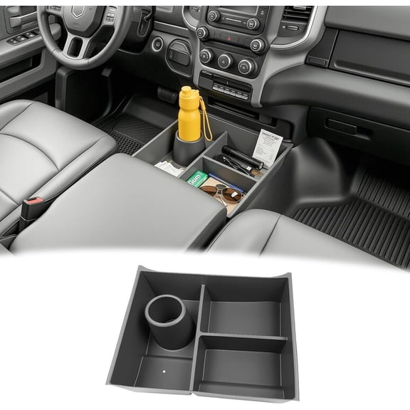 Bench Seat Floor Organizer Compatible with 2013-2025 Ram 1500 2500 3500-5500 Classic Center Console Storage Organizer Under Seat Box Bin Cup Holder for RAM Accessories(RAM Classic Bench Seat)