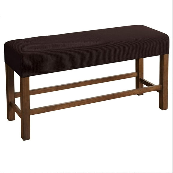 Bench Set Cover Stool Cover Fleeced Checked Pattern Soft Stretch Chair Cover with Belt for Kitchen Dining Room M Brown