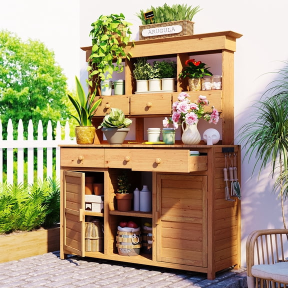 Bench Table, for Kitchen/Patio, Durable Fir Wood Frame, Highlights Fir Wood Frame, Vertical Storage, Organized Storage