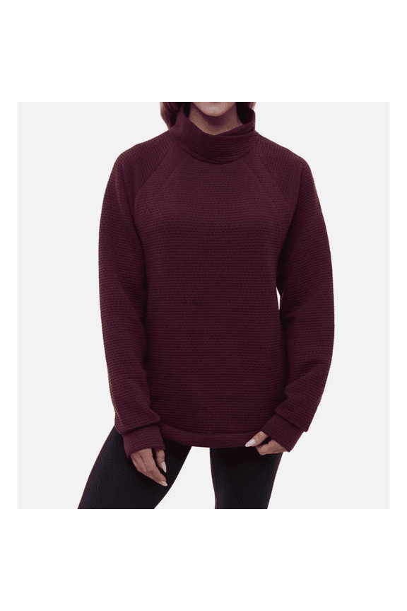 Women's Textured Funnel Neck Top, Dark Red, Large