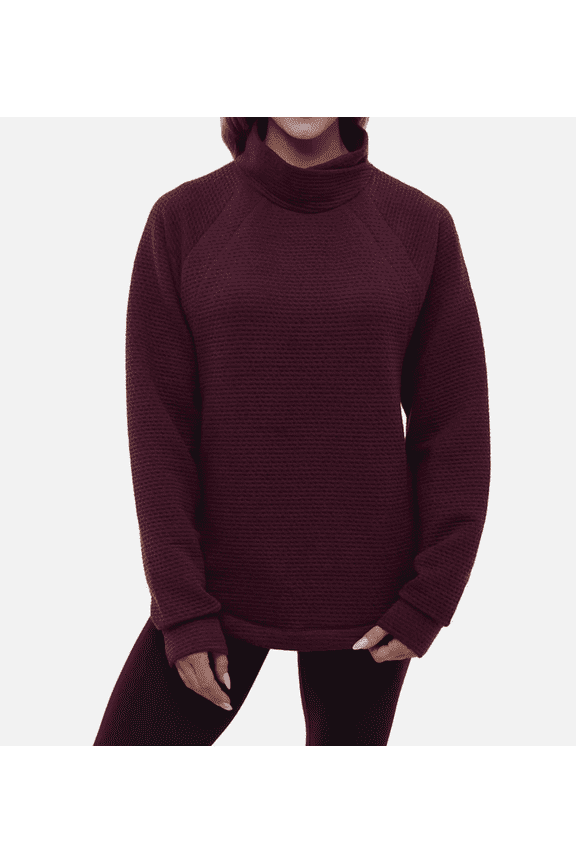 Women's Textured Funnel Neck Top, Dark Red, Small