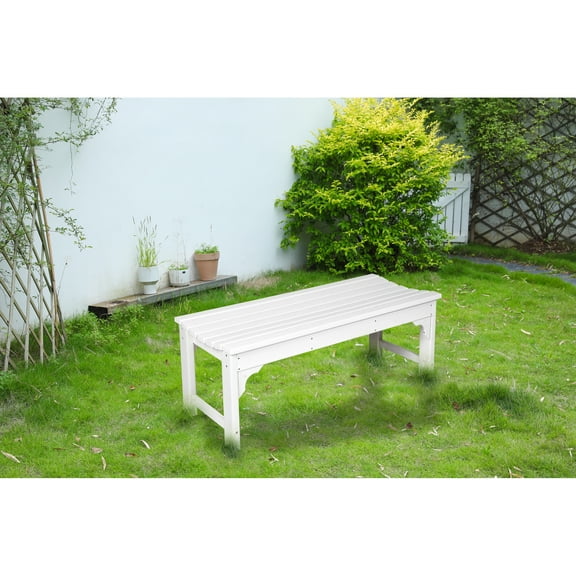 Bench With Wood-like Look - For Patio, Backyard, Balcony, Protected, White, 500lbs Capacity, , Simple Setup White Finish All Weather Protection Material, Easy Installation