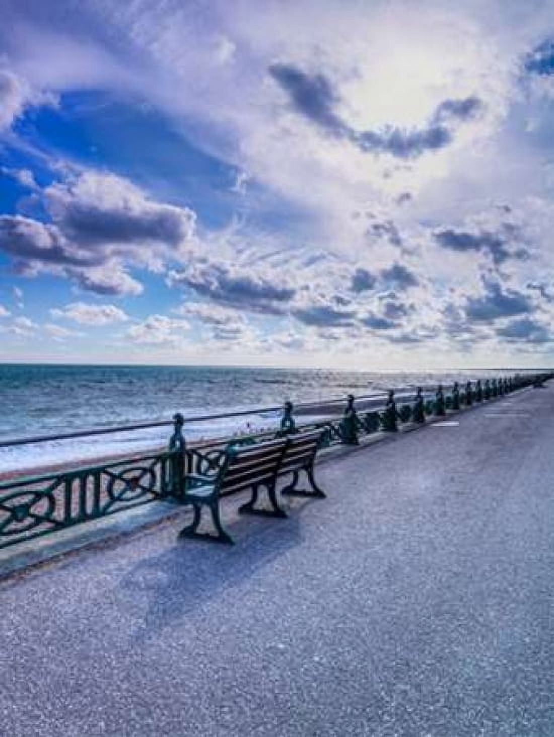 Bench at seaside promenade Canvas Art - Assaf Frank (18 x 24)