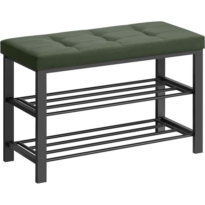 Forest Green and Black Upholstered Shoe Storage Bench