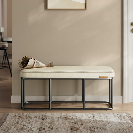VASAGLE Bench for Entryway Bedroom Ottoman Bench with Steel Frame for Living Dining Room Loads 660 lb Cream White