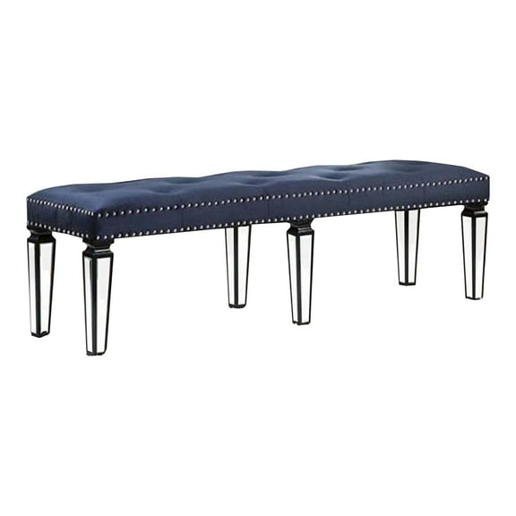 Bench with Button Tufting and Mirror Tapered Legs Blue - Saltoro Sherpi