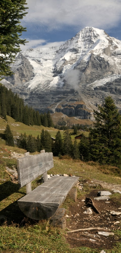 Bench with Mt Monch in the Background Kleine Scheidegg Bernese Oberland Bern Switzerland Canvas Art - Panoramic Images (36 x 12)