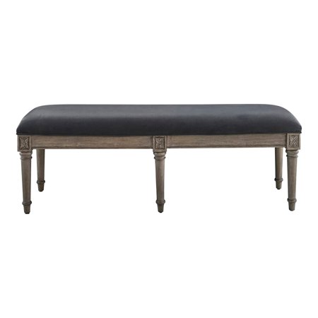Benjara Bench with Velvet Upholstered Seat and 6 Legged Support, Gray