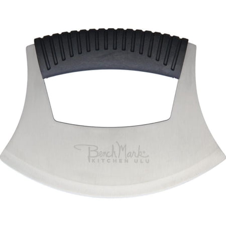 Benchmark Kitchen Ulu Knife, Black Synthetic Handle, 4.75in Handle, 6.5in SS Ulu Blade