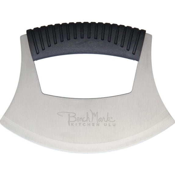 Benchmark Kitchen Ulu Knife, Black Synthetic Handle, 4.75in Handle, 6.5in SS Ulu Blade