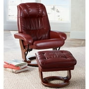 BenchMaster Kyle Ruby Red Faux Leather Recliner Chair Modern Armchair Ottoman Footrest Ergonomic Manual Reclining Swivel for Bedroom Living Room House