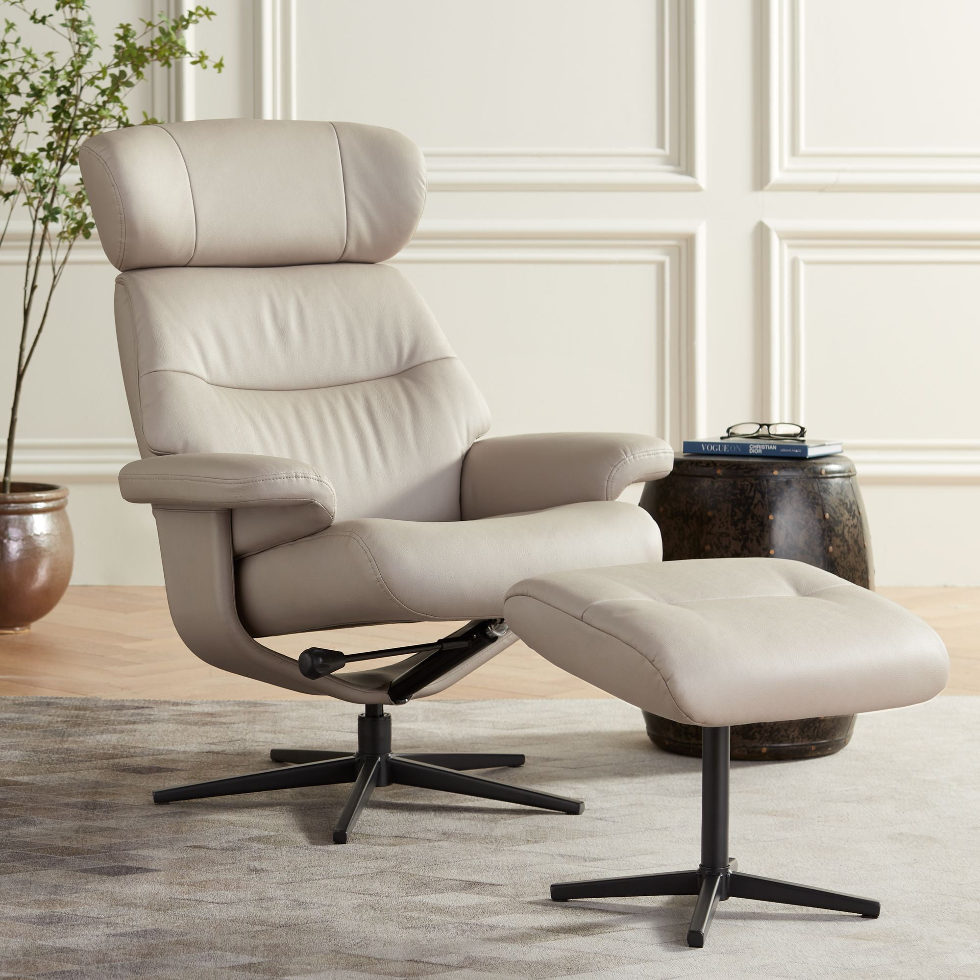 BenchMaster Malibu Mushroom Faux Leather Swivel Recliner and Slanted