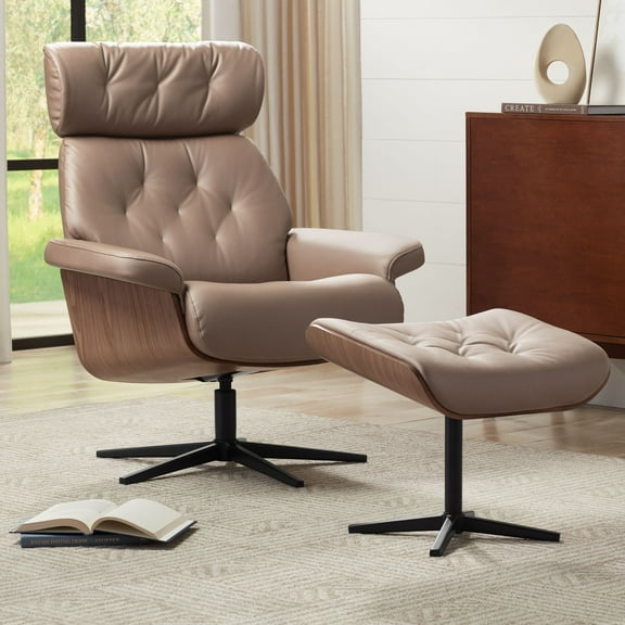 BenchMaster Melia Cocoa Adjustable Swivel Faux Leather Recliner and Ottoman