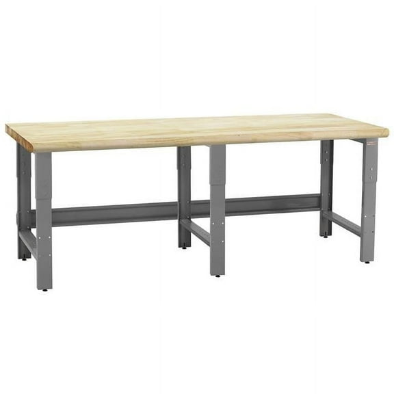 BenchPro 30 x 120 x 30 to 36 in. Adjustable Height Roosevelt Workbenches with 1.75 in. Thick Solid Maple Lacquered Butcher Block & Round Front Edge Top, Gray