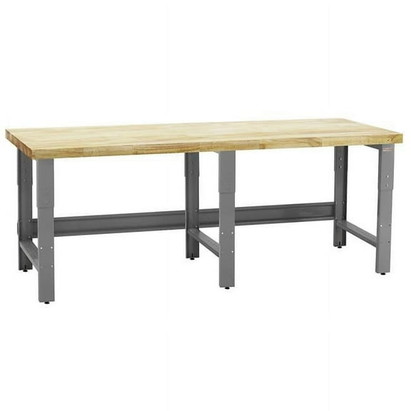 BenchPro 36 x 96 x 30 to 36 in. Adjustable Height Roosevelt Workbenches with 1.75 in. Thick Solid Maple Lacquered Butcher Block Top, Gray