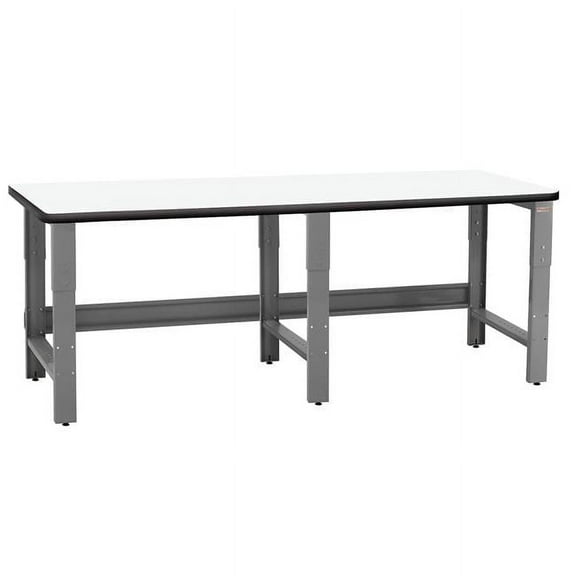 BenchPro  36 x 96 x 30 to 36 in. Adjustable Height Roosevelt Workbenches with Formica White Laminate & T-Mold Bumper Edge Top, Gray & White