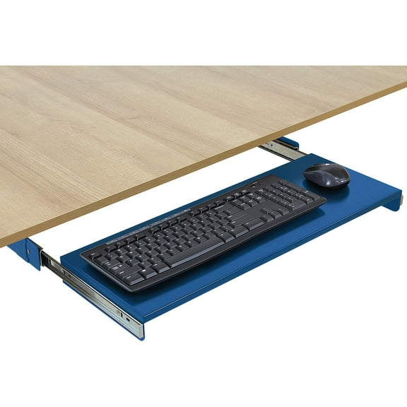 BenchPro Heavy 16-Gauge Powder Painted Steel Keyboard Tray - Under-Mount, Steel Construction, Slide Out Keyboard Mouse Holder - Powder Coated 9" D x 24" W - Blue