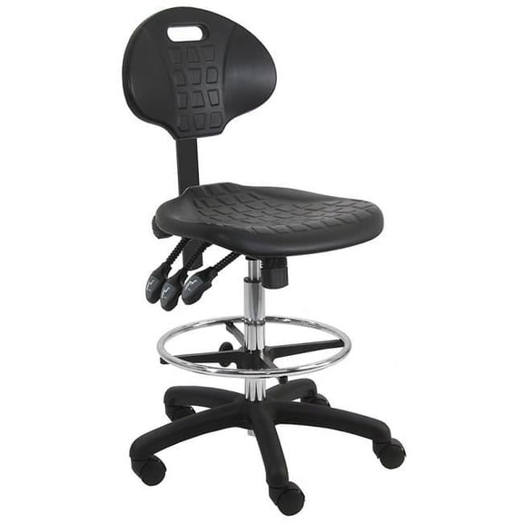 BenchPro  Urethane Polyurethane Stool Chair with 18 in. Adjustable Footring, Nylon Base & 17 to 25 in. 3 Lever Control Height Adjustment, Black