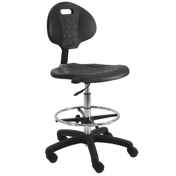 BenchPro Urethane Polyurethane Stool Chair with 18 in. Adjustable Footring, Nylon Base & 17 to 25 in. Height Adjustment, Black