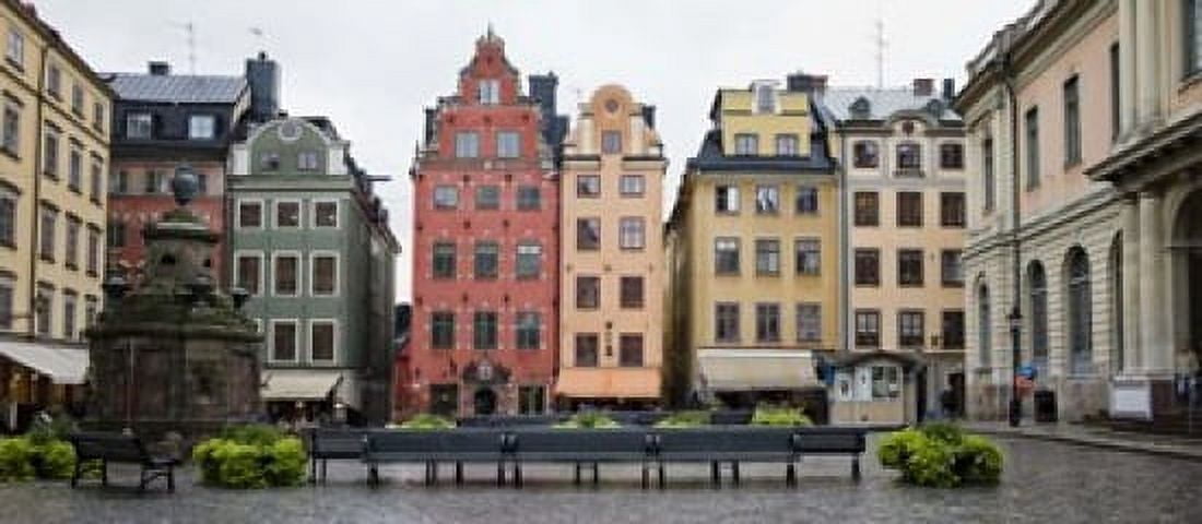 Benches at a small public square Stortorget Gamla Stan Stockholm Sweden Canvas Art - Panoramic Images (15 x 7)